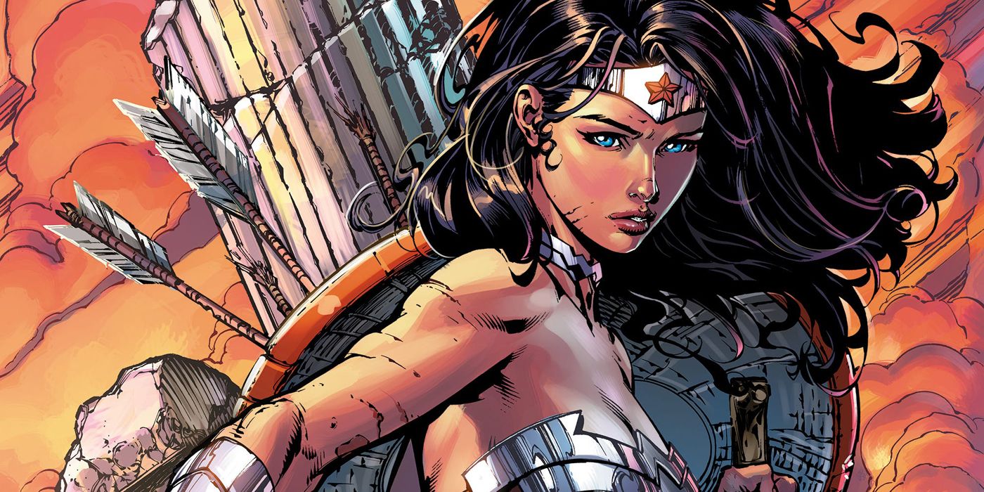 Wonder Woman in battle with a sword in DC Comics.
