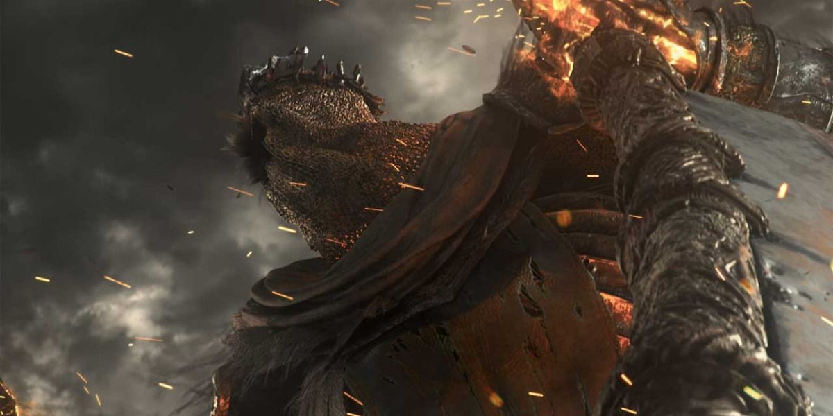 Yhorm the Giant as a Lord of Cinder in the opening cutscene of Dark Souls III.