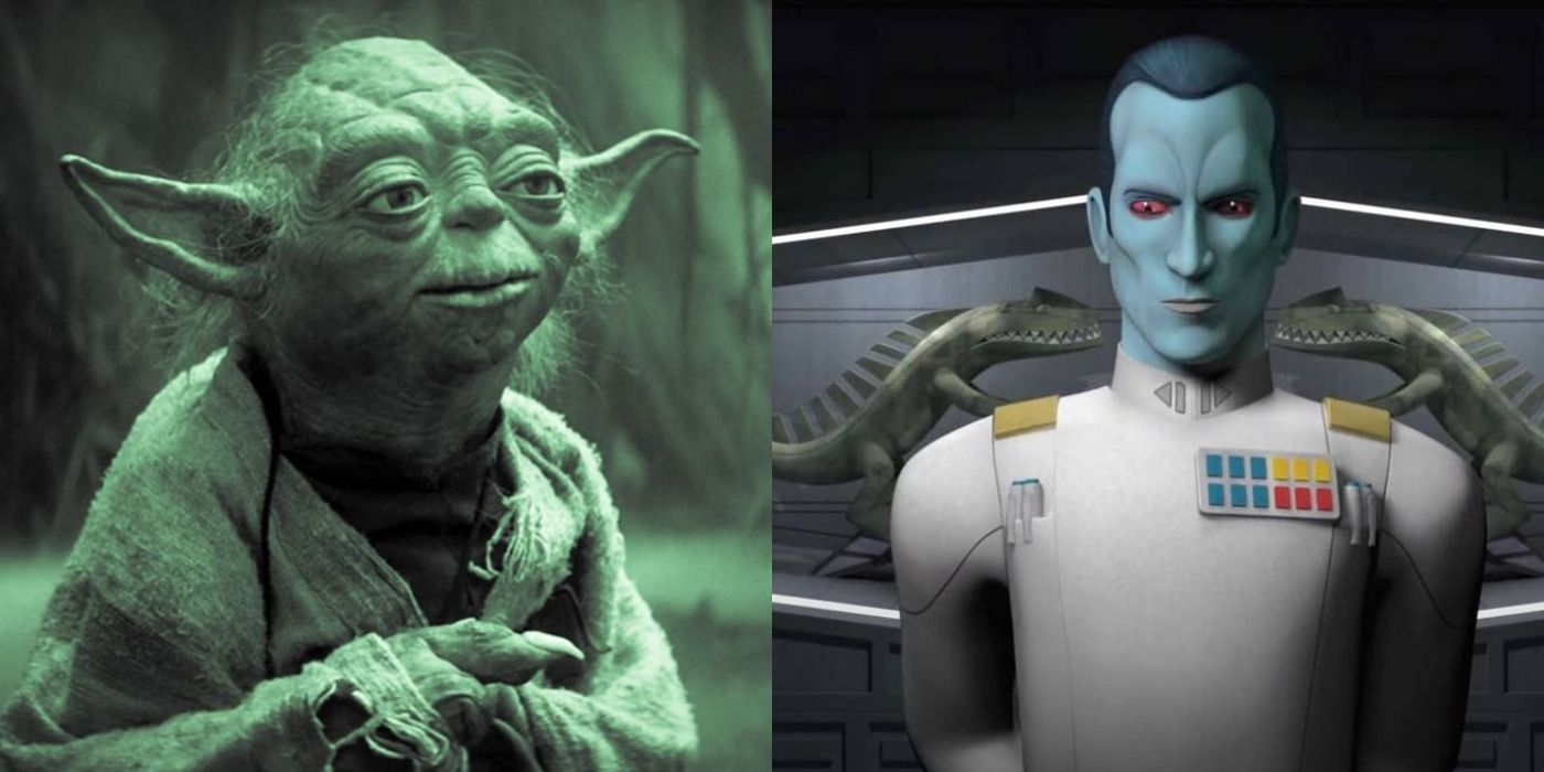 Split image of Yoda and Thrawn from Star Wars