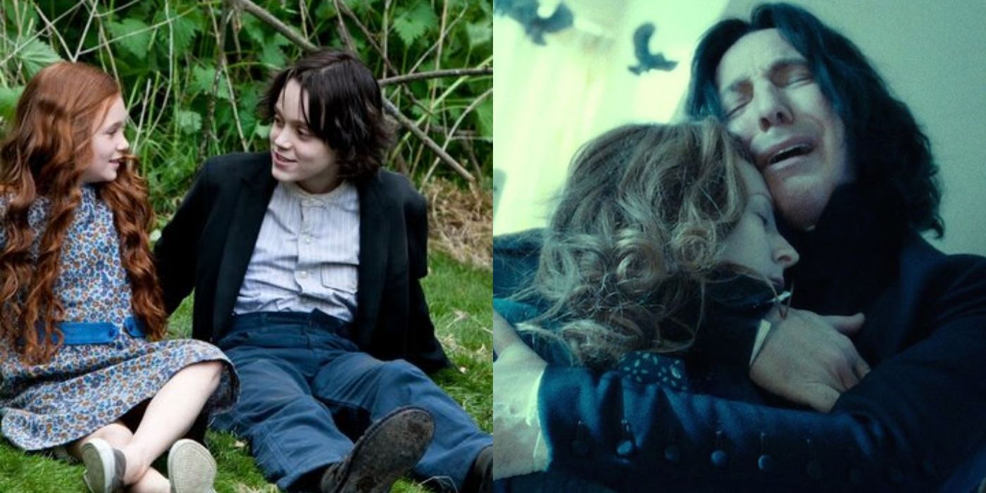Young Snape and Lily next to image of Snape holding Lily's body from Harry Potter