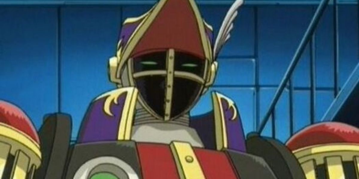 Nezbitt as the Robotic Knight fighting Duke, Tristan, and Serenity in Yu-Gi-Oh!