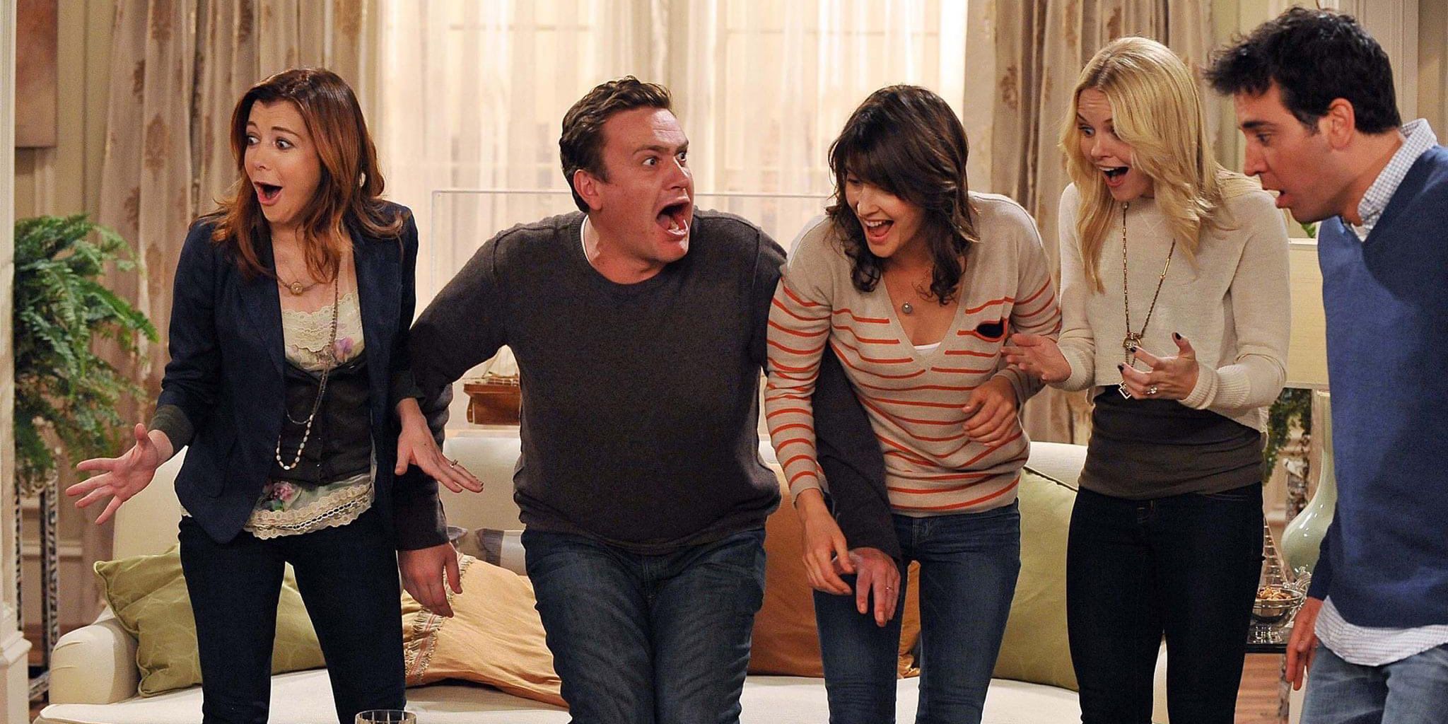 Lily, Marshall, Robin, Zoey, and Ted screaming on How I Met Your Mother