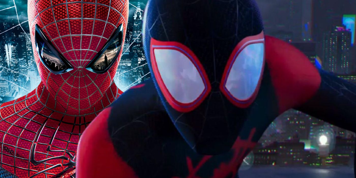 amazing spider-man 2 peter parker standing behind into the spider-verse miles morales spider-man