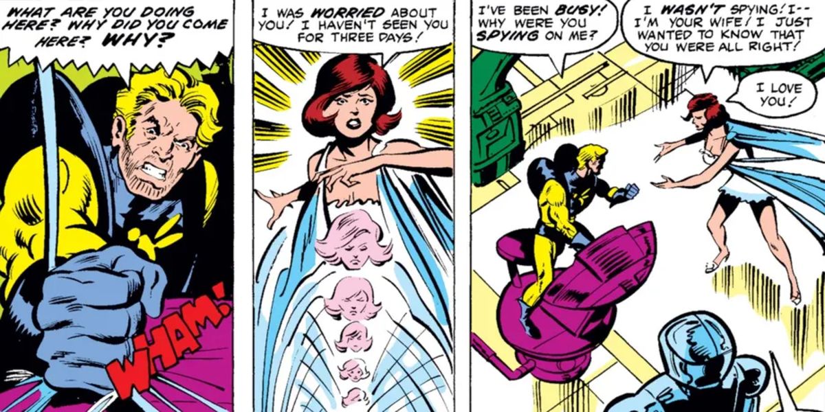 Hanky Pym almost slaps his wife Jan in Avengers #213