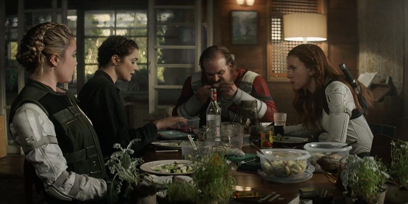 Black Widow's family at the dinner table