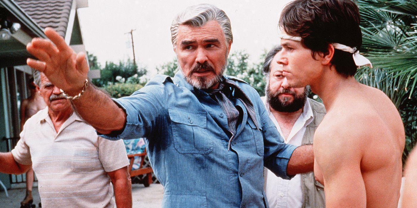 Burt Reynolds directing Mark Wahlberg in Boogie Nights.