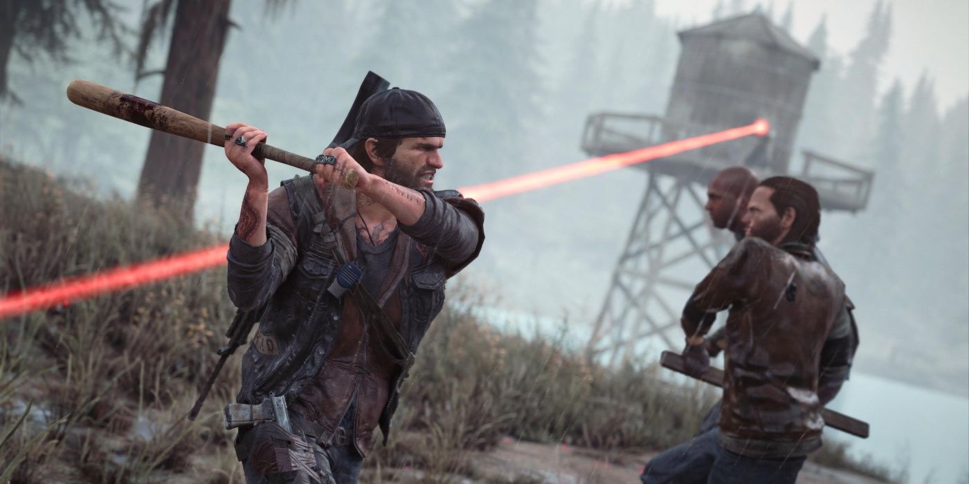 Deacon swinging a baseball bat towards enemies in the video game, Days Gone