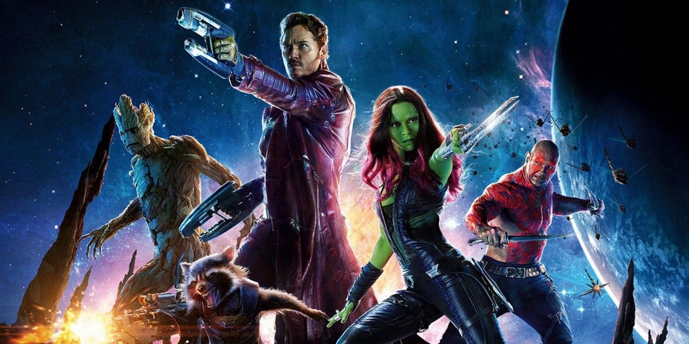 The Guardians of the Galaxy pose together in the poster for the movie