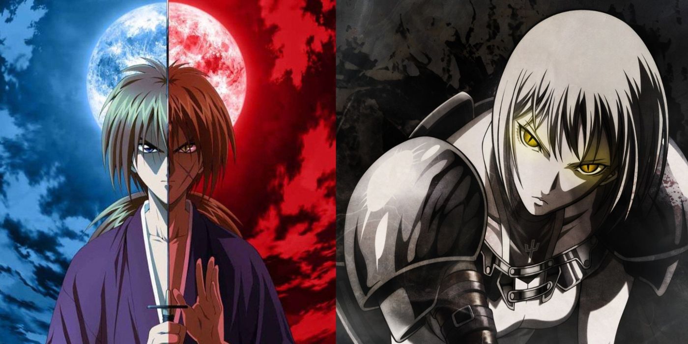 Split image of Rurouni Kenshin from Rurouni Kenshin and Clare from Claymore