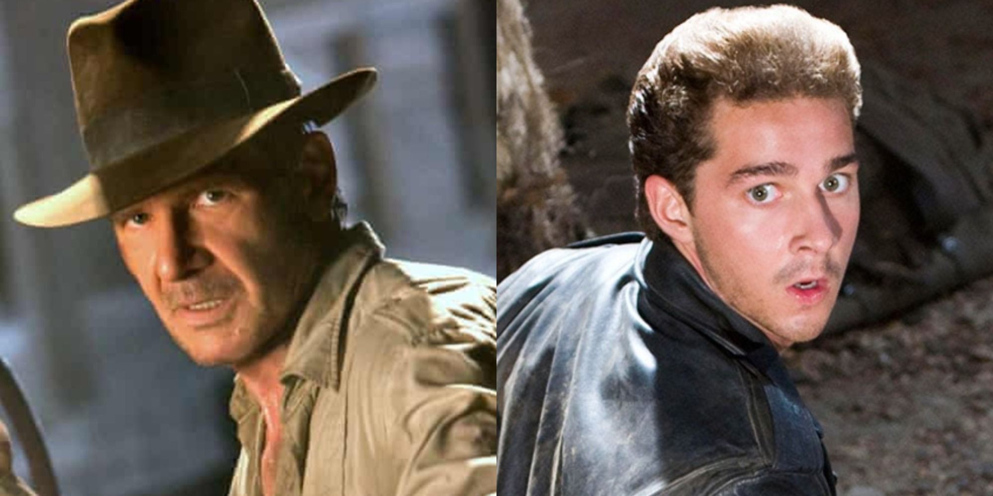 Indiana Jones (Harrison Ford) beside Mutt Williams (Shia LaBeouf) in Indiana Jones and the Kingdom of the Crystal Skull