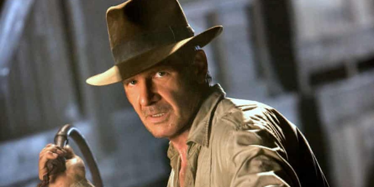 Indiana Jones (Harrison Ford) about to crack his bullwhip in Indiana Jones an the Kingdom of the Crystal Skull