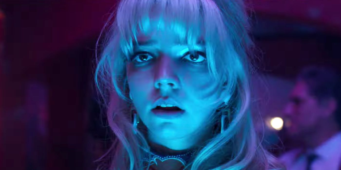 Anya Taylor-Joy as Sandie looking terrified in Last Night in Soho