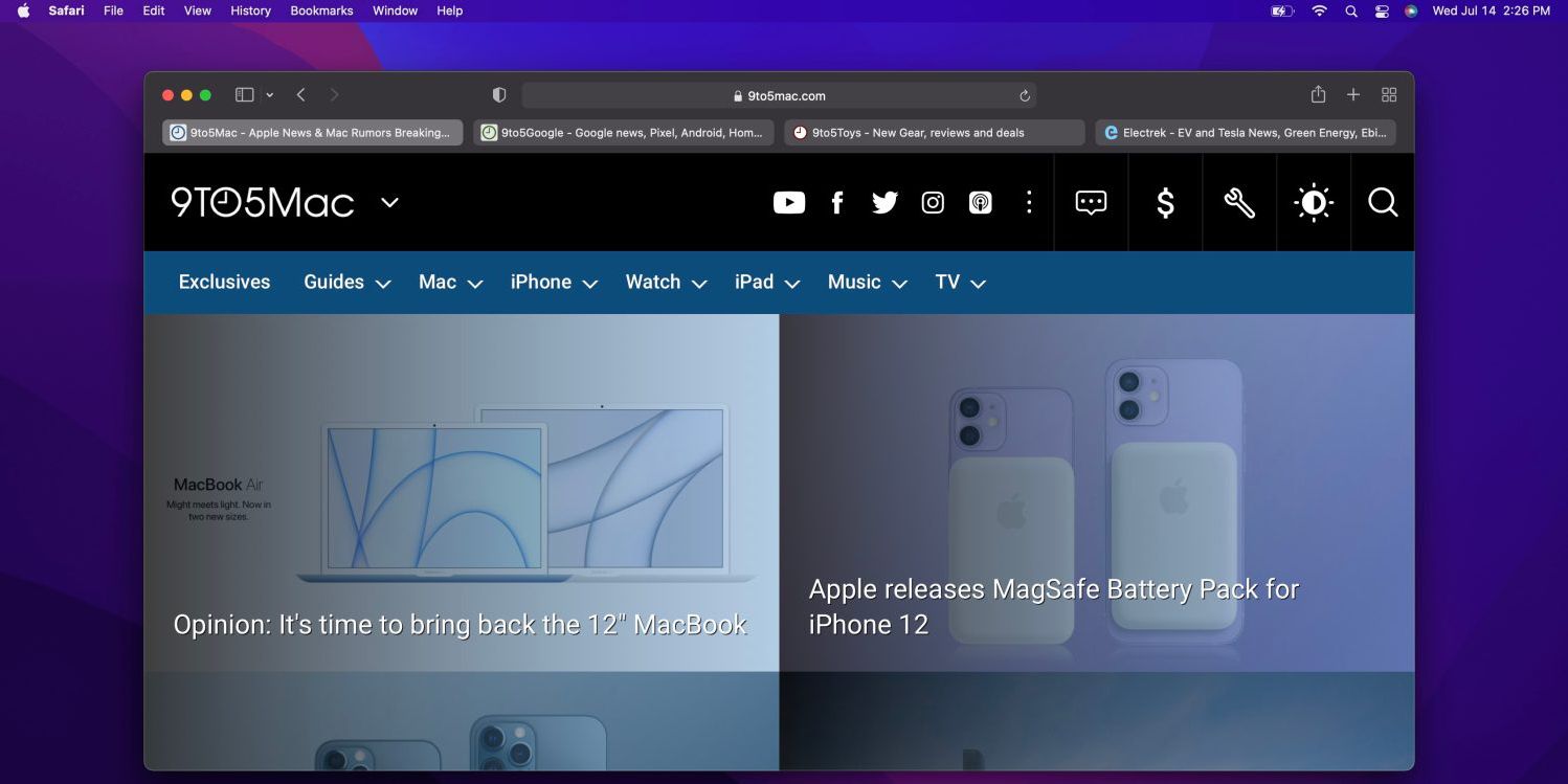 Safari tab design in macOS Monterey beta 3