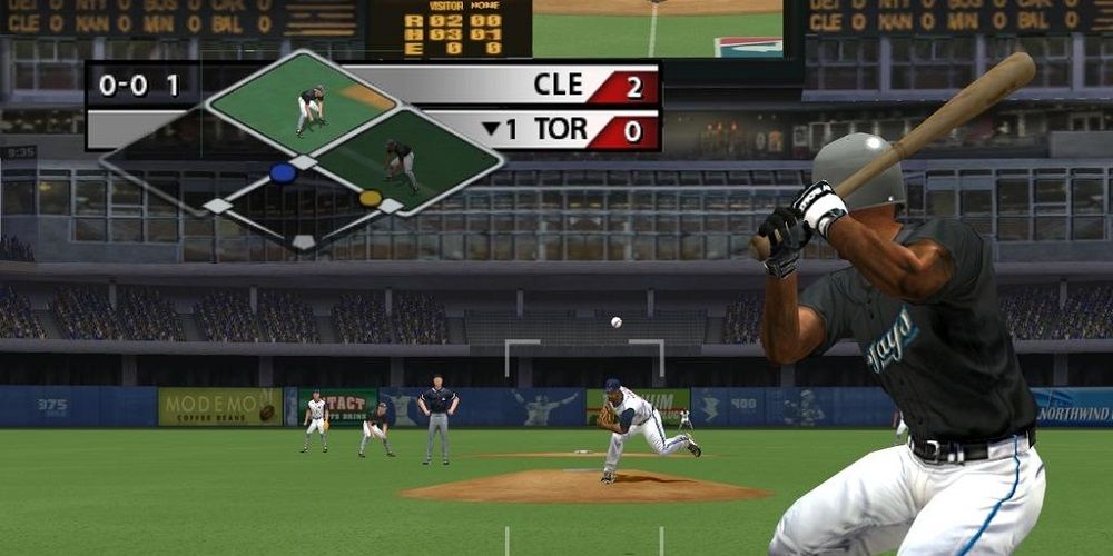Gameplay from MVP Baseball 2004 with the player up to bat