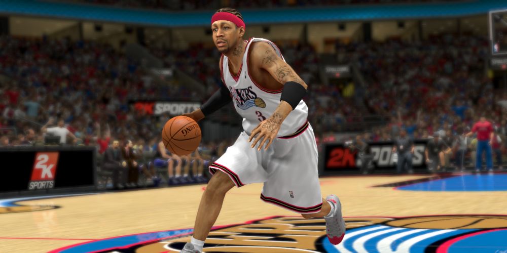 Allen Iverson dribbling up the court in NBA 2K13