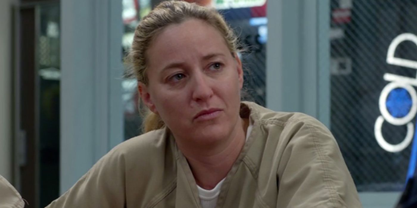 Jamie Denbo as Shelly in Orange is the New Black, talking to another inmate.