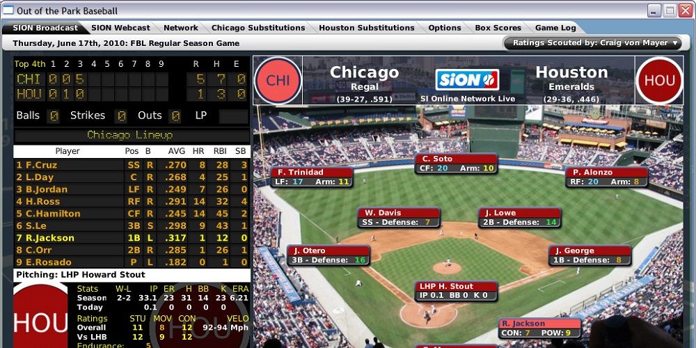 OOTP Baseball 07 user interface