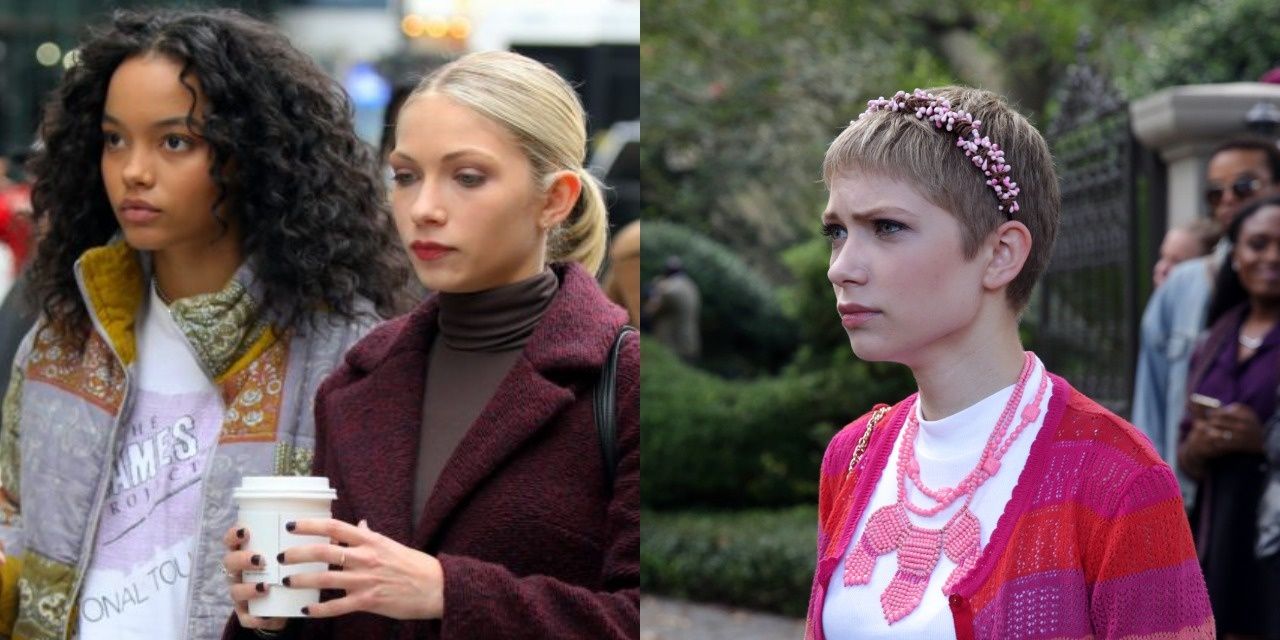Tavi Gevinson in gossip girl on left and Tavi as feather in scream queens on the left