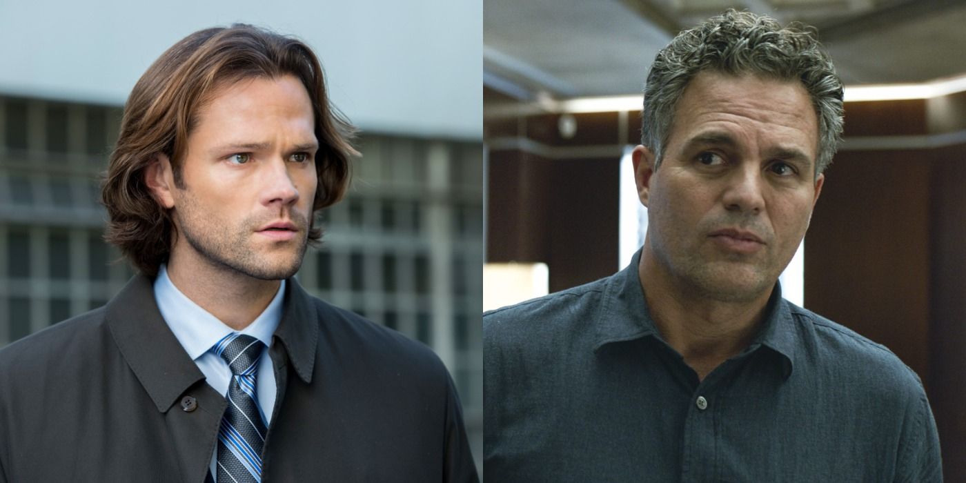 Sam Winchester on right, Bruce Banner on left, split image