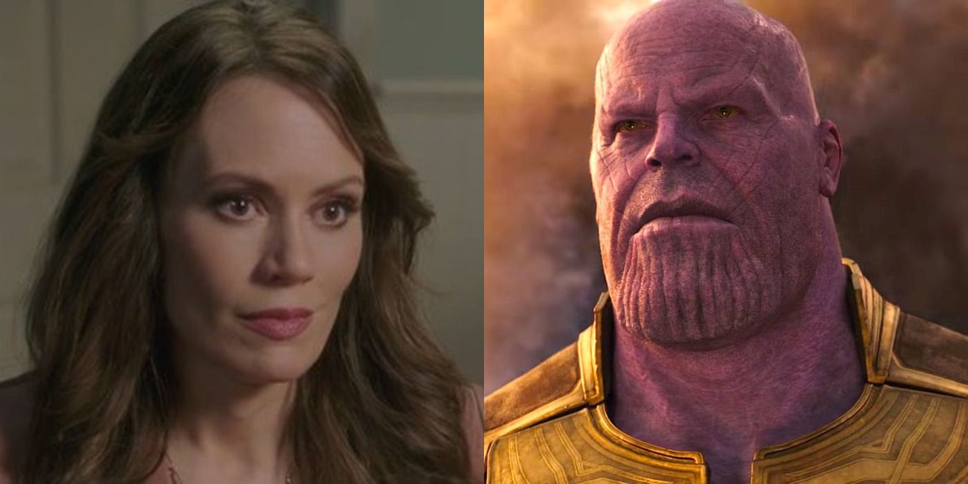 The Darkness on left, Thanos on right, Supernatural MCU split image