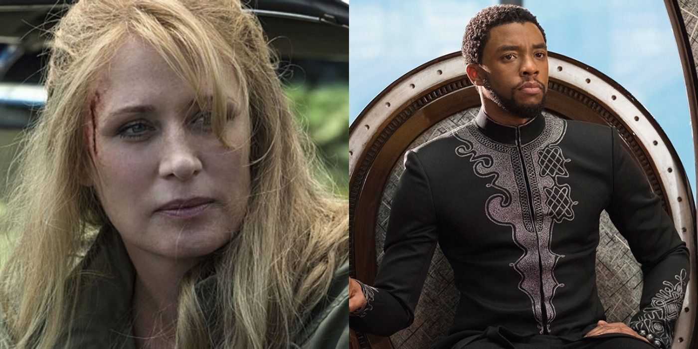 Mary on left, Black Panther on right, Supernatural MCU split image