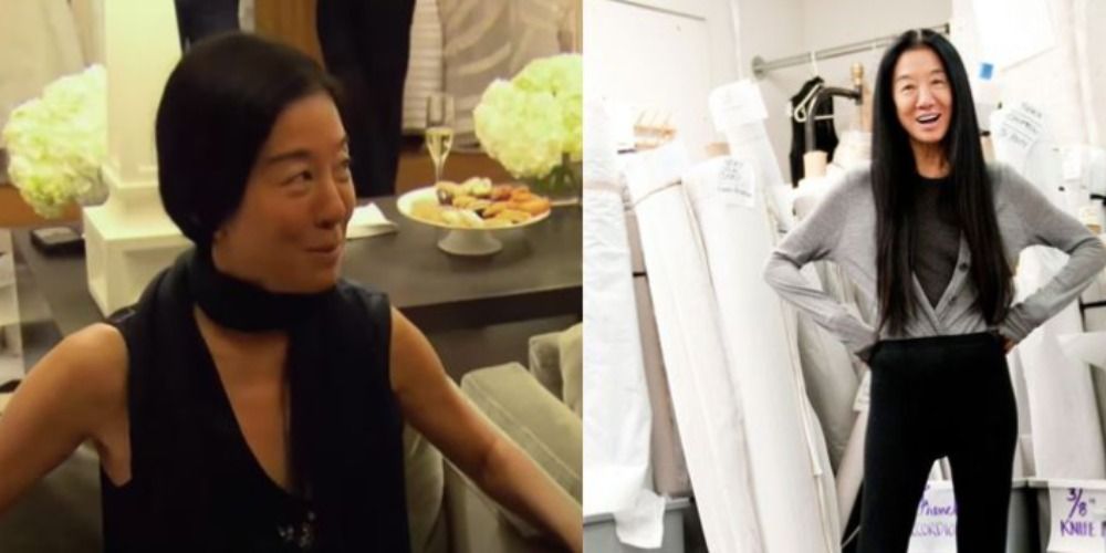 Two pictures of Vera wang smiling, standing in her studio in Keeping Up Wit The Kardashians
