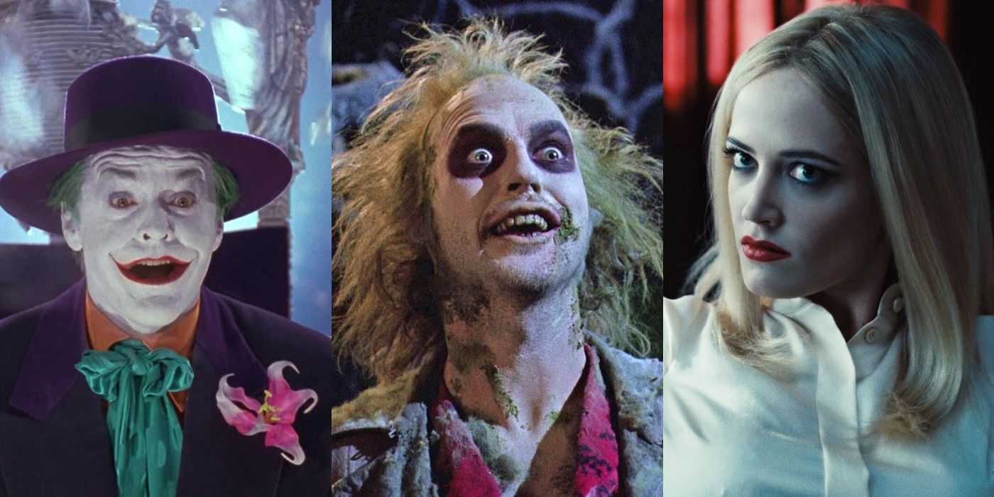 Split image of the Joker, Beetlejuice and Angelique