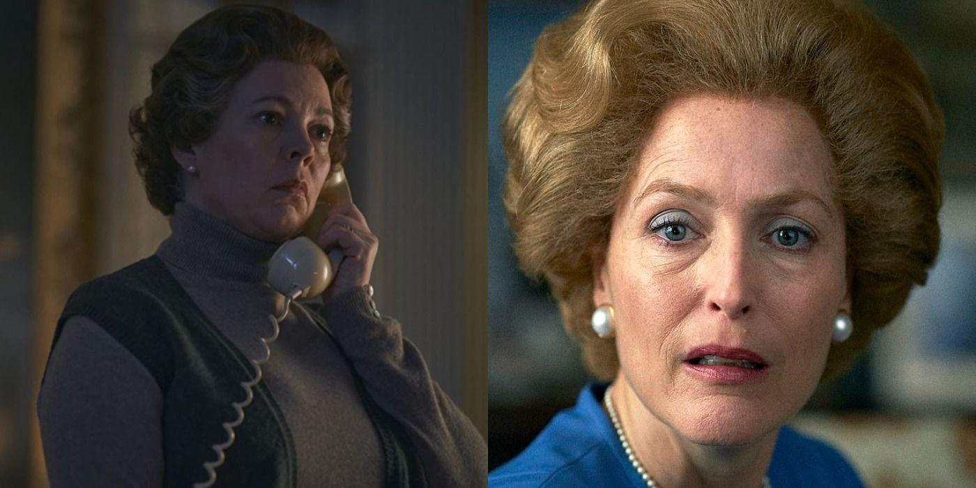The Crown: Split image depicting Queen Elizabeth on the phone and a close-up of Margaret Thatcher