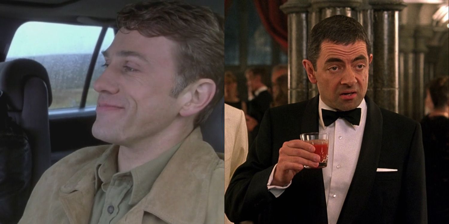 Heist movies feature split image Christoph Waltz sits in a car in Ordinary Decent Criminal and Rowan Atkinson holds a drink in Johnny English