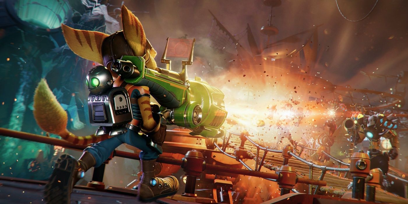 Ratchet wields the warmonger in Ratchet and Clank Rift Apart