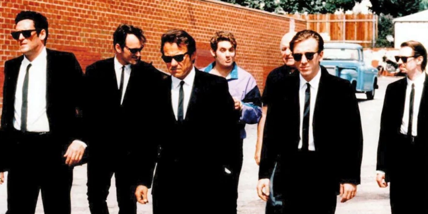 The crew of the heist walking together in Reservoir Dogs