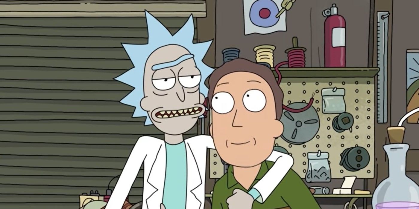 Rick puts his arm around Jerry in Rick and Morty