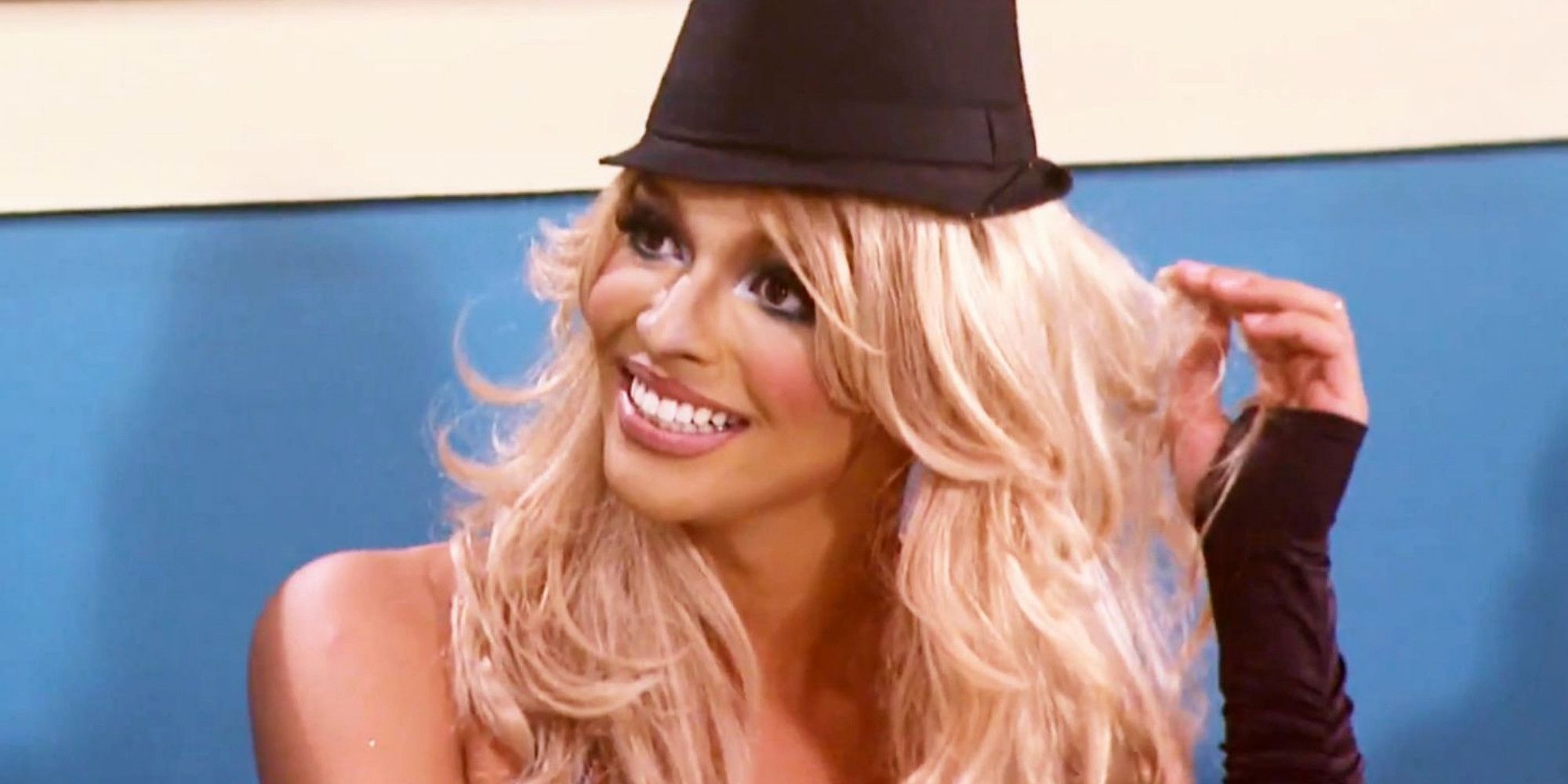 Drag queen Tatianna portrays Britney Spears in the Snatch Game on RuPaul's Drag Race