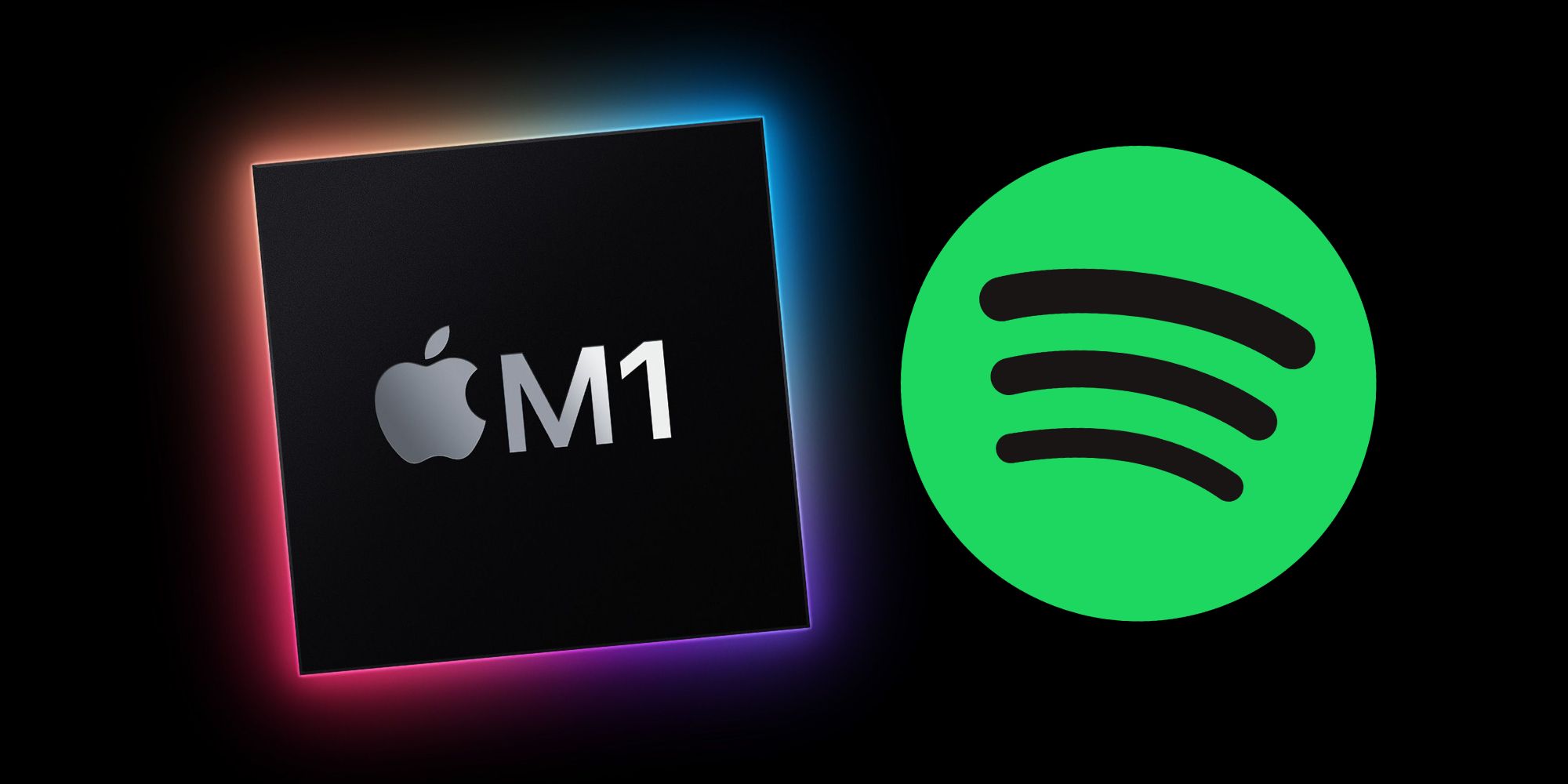 Apple M1 chip next to Spotify logo