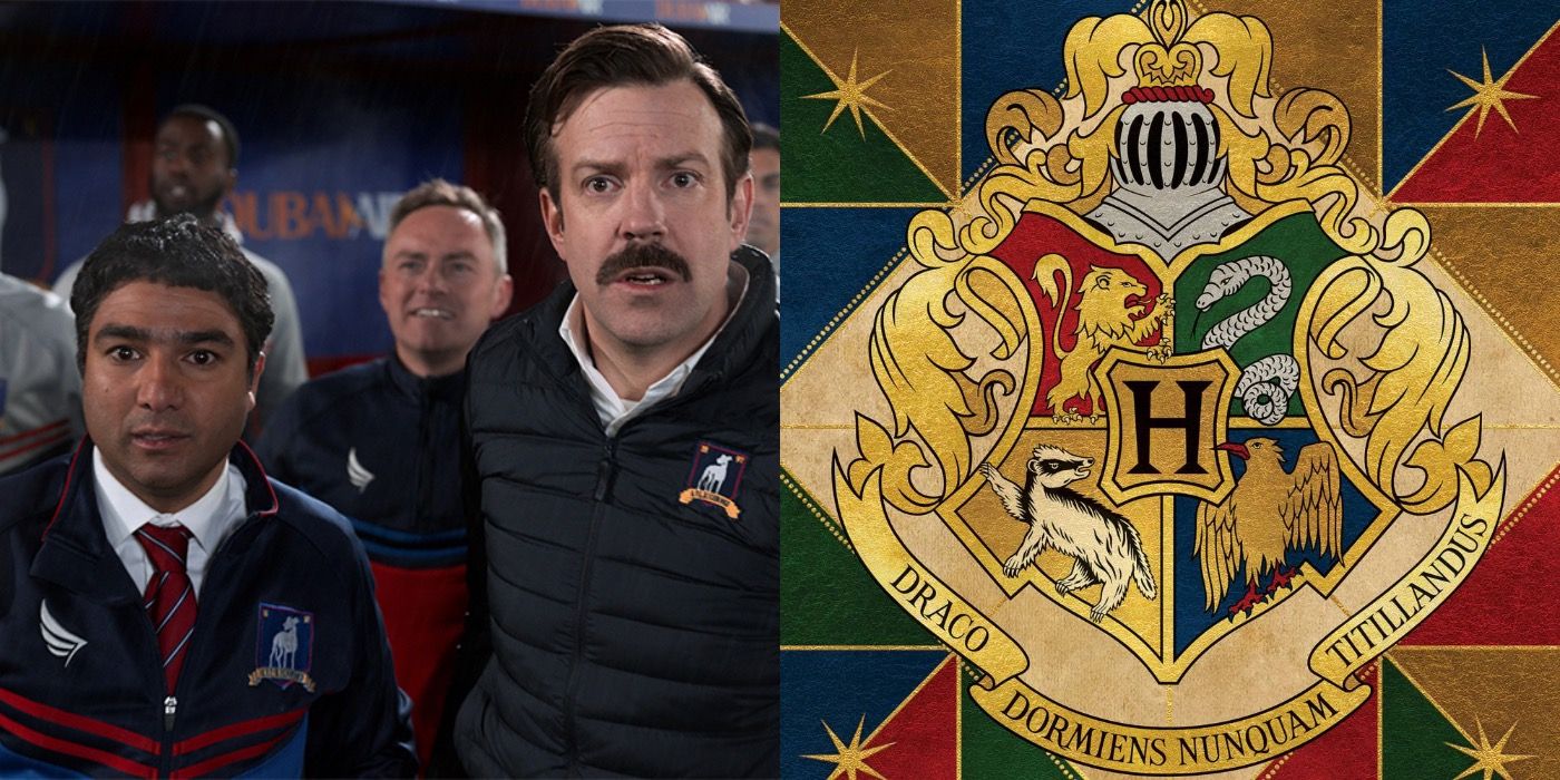 Ted Lasso cast and the Hogwarts symbol