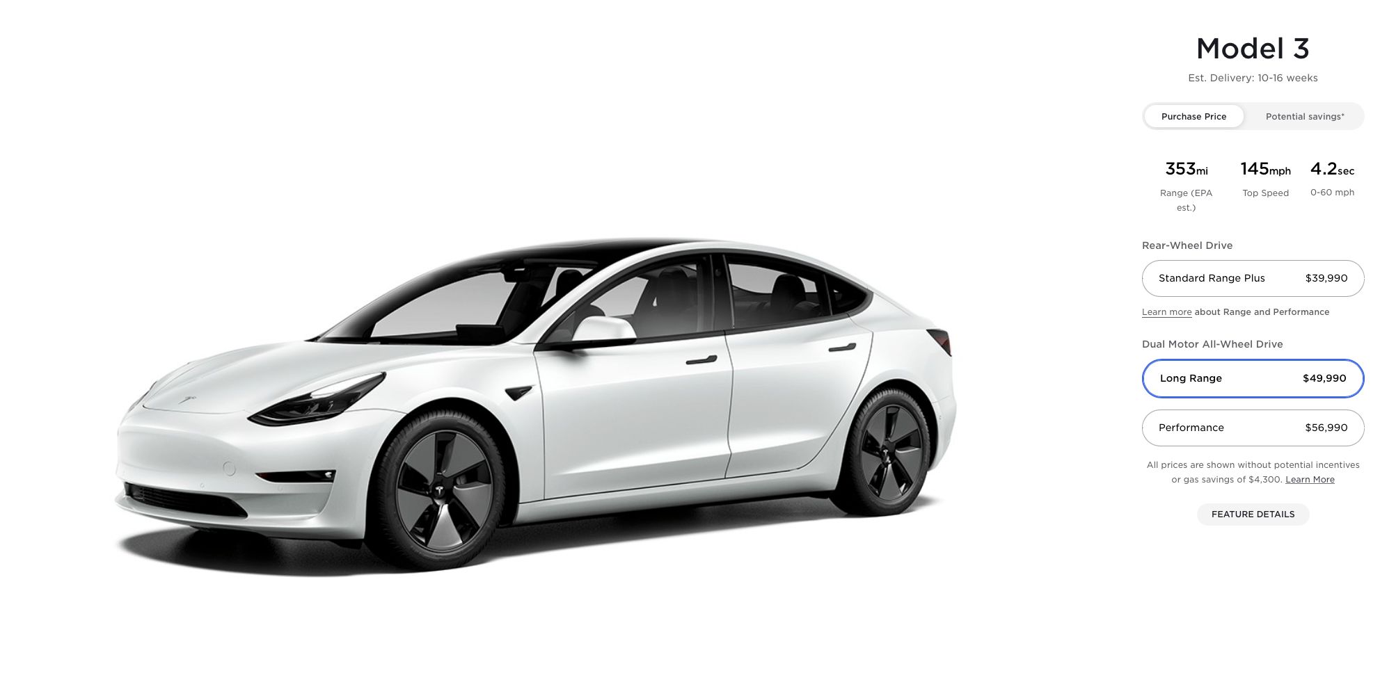 Tesla Model 3 price as of July 2021