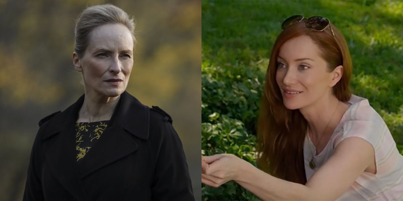 Split image of present day Katarina Rostova and flashbacks from when she was younger on The Blacklist.