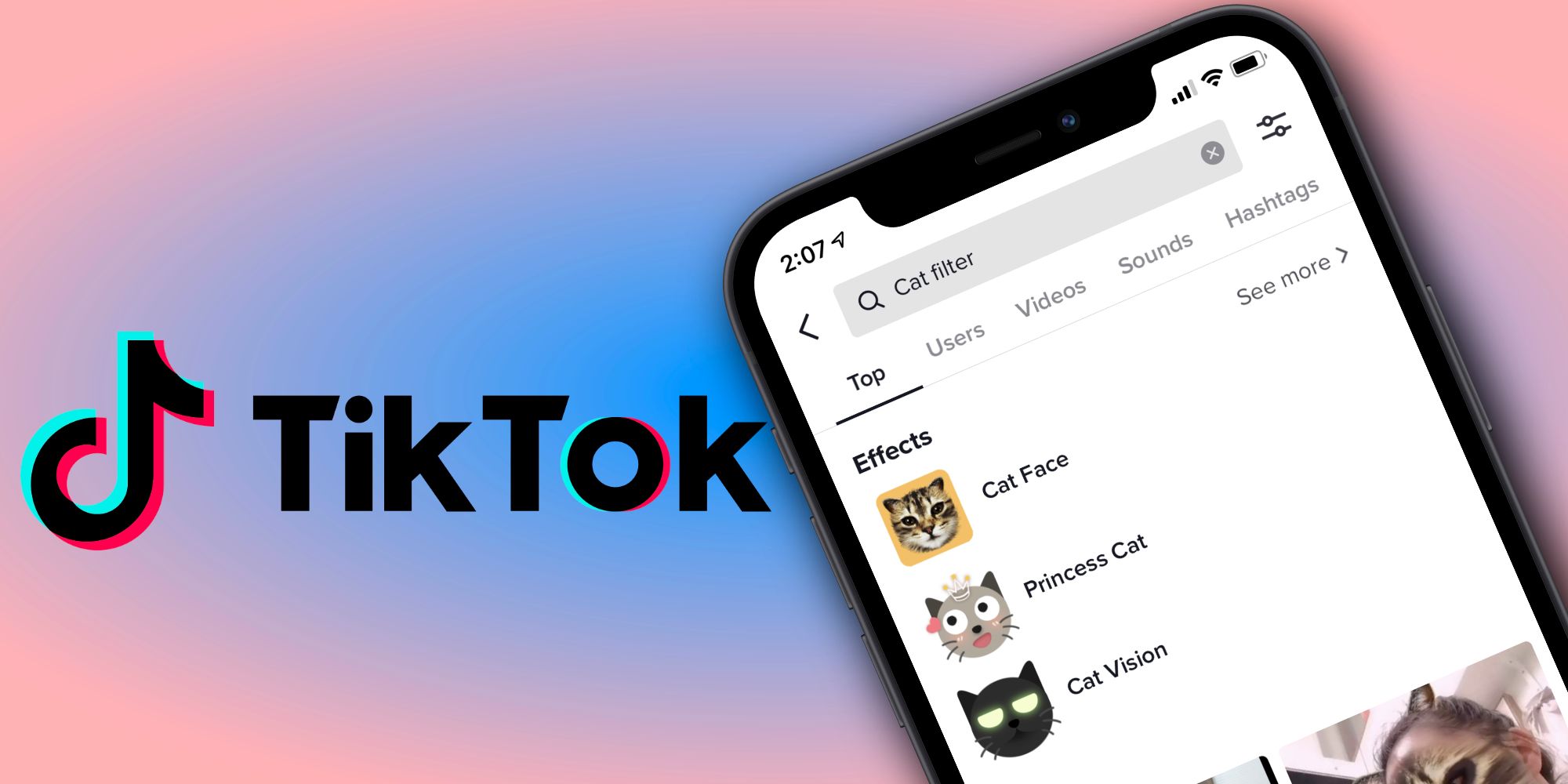 Searching for filters in TikTok app