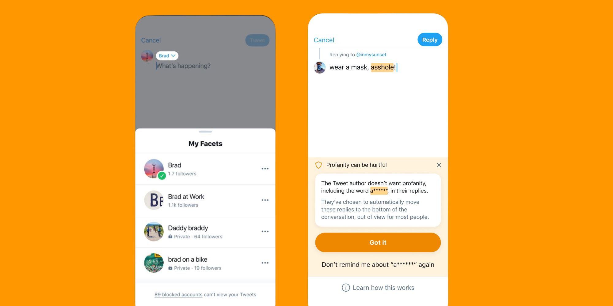 Facets and Reply Preferences concepts in Twitter