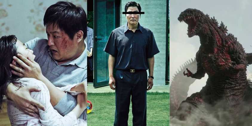 Parasite, Godzilla and similar movies in a side by side collage.
