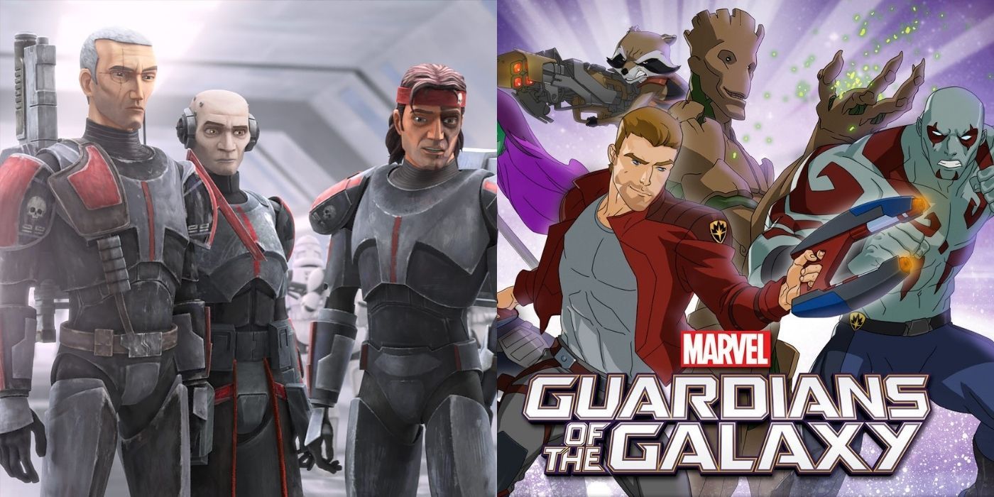 Split image of the Bad Batch and Guardians of the Galaxy TV shows