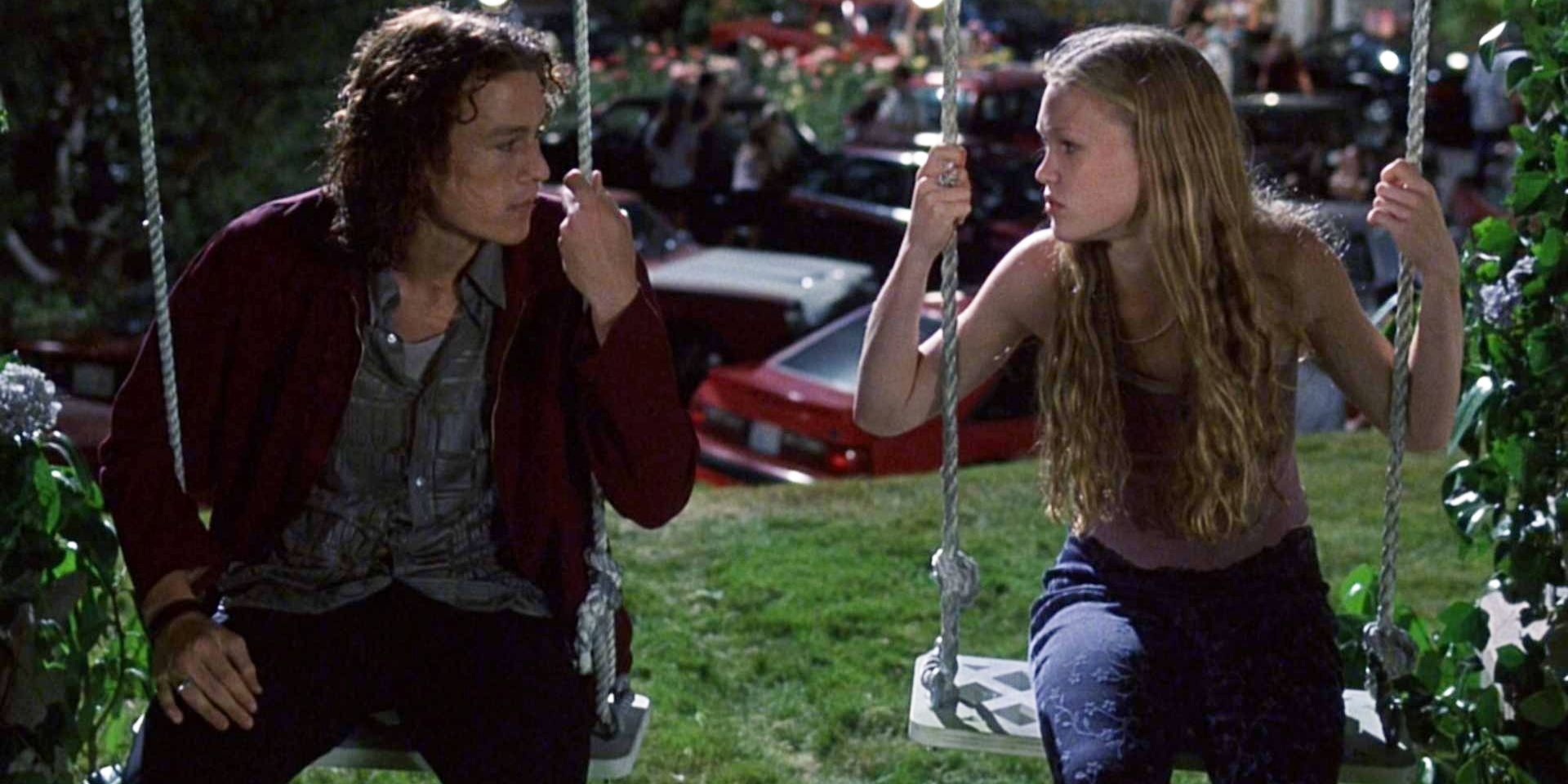 Patrick and Kat talk while sitting on swings in 10 Things I Hate About You.