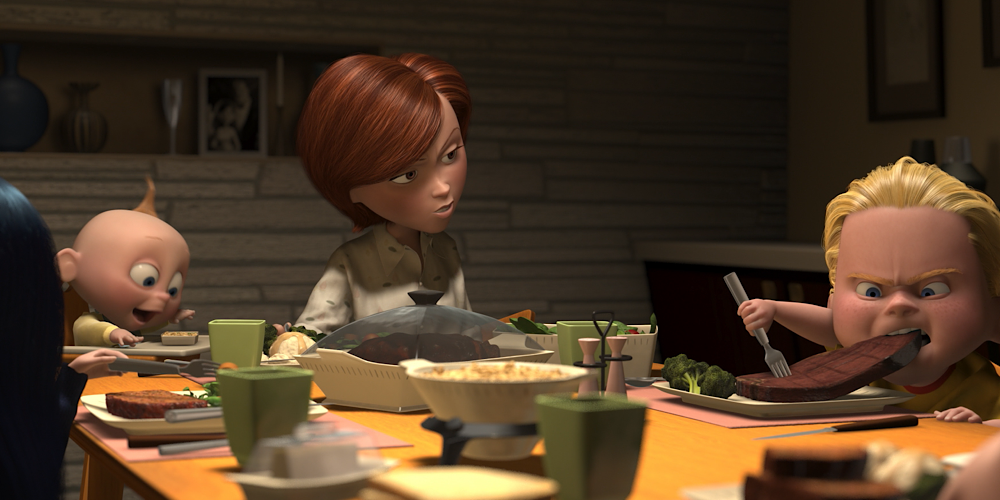 Helen shouts at Dash at the dinner table in The Incredibles