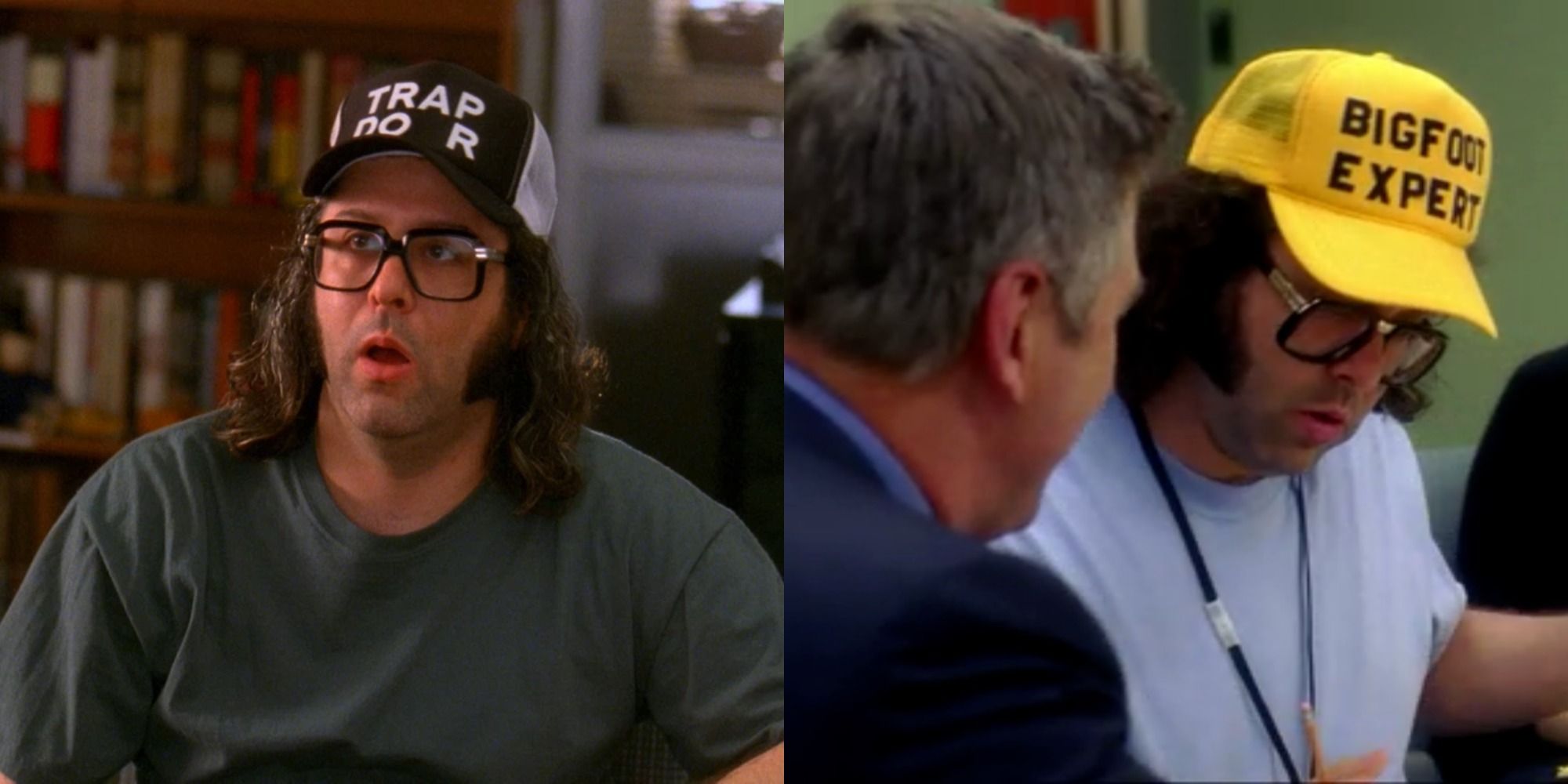 Split image of Frank wearing his signature hats in 30 Rock