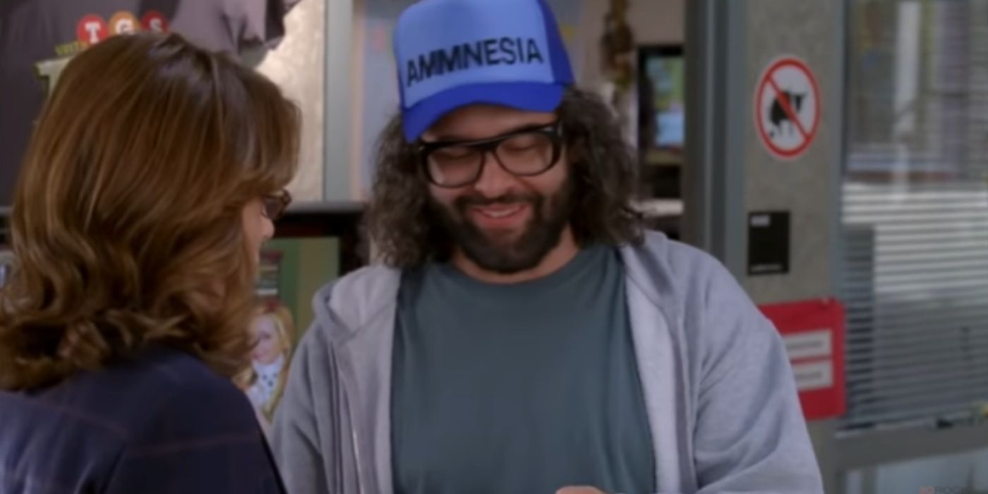 Frank wearing a hat that say Ammnesia in 30 Rock
