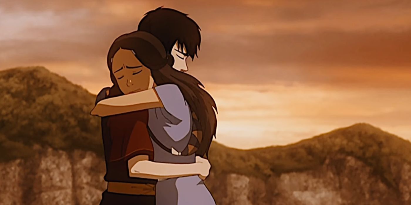 Katara hugs Zuko in Avatar: The Last Airbender.
