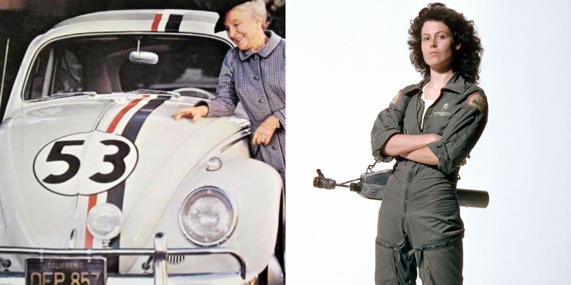 Split image of the car from Herbie and Ripley from Alien