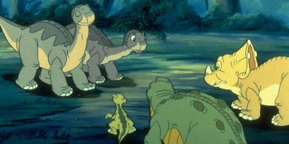 The dinosaurs meet Ali for the first time in The Land Before Time IV: Journey Through The Mists