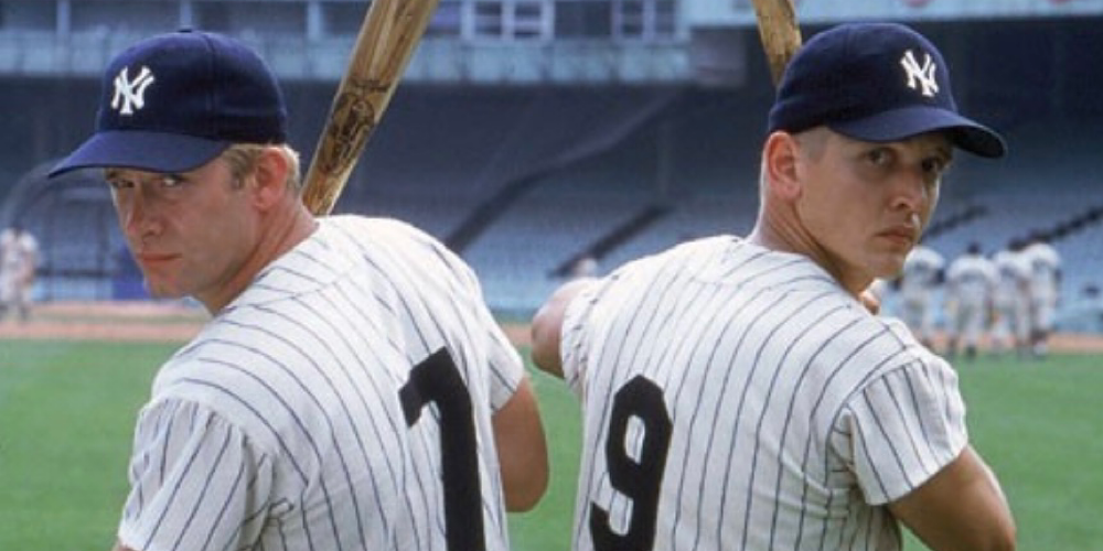 Roger Maris and Ricky Mantle pose with their bats in 61.
