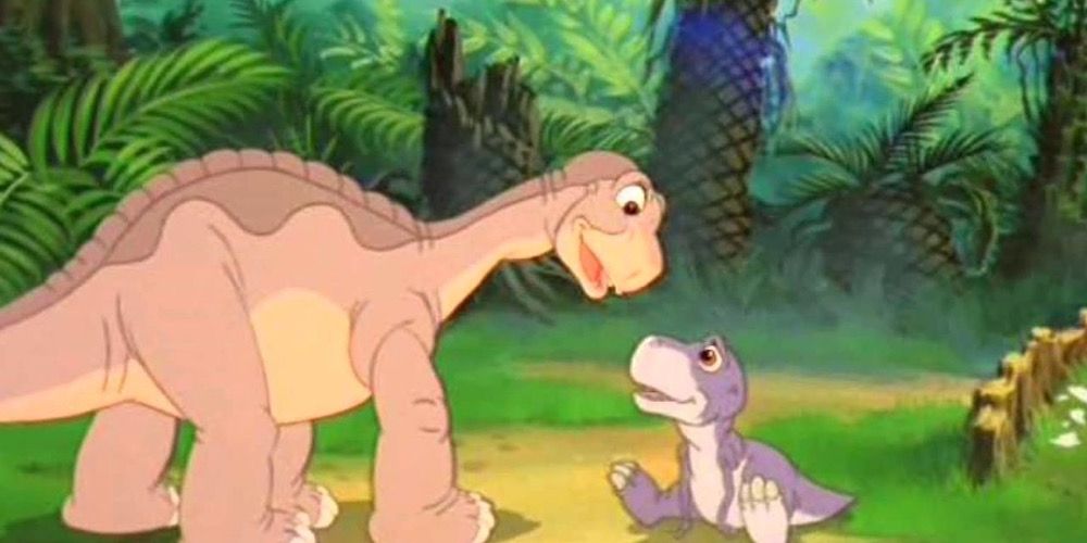 Littlefoot trains Chomper in The Land Before Time II: The Great Valley Adventure